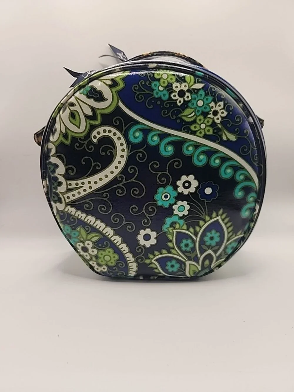 VERA BRADLEY Round Vinyl Makeup Bag Blue, Aqua & Green.